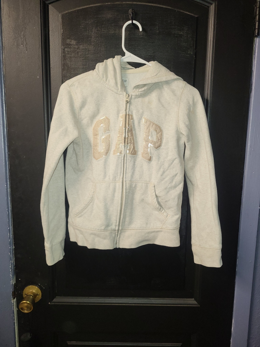 GAP Light Gray Zip-Up Hoodie with Gold Logo Detail